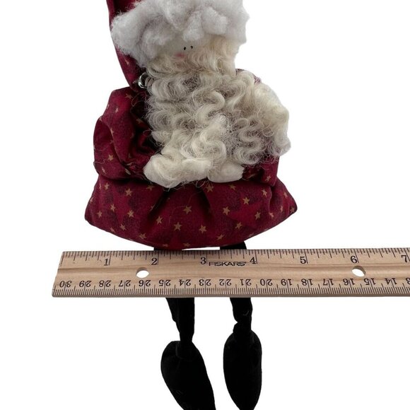 Handcrafted Santa Claus Shelf Sitter With Red Star Pattern Dress & Long Black Le - Picture 9 of 10